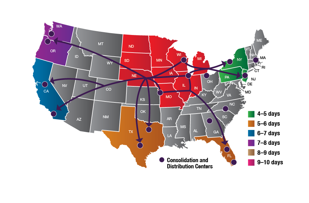 Low cost LTL freight forwarder providing services from Chicago to various parts of the USA. Continental Shipping Lane Freight Systems offers the best in freight forwarding services for non-time sensitive shipments. 